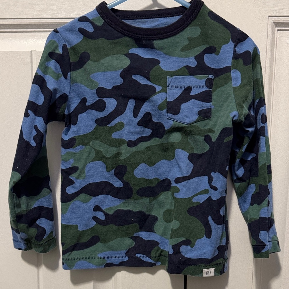GAP Kids Long Sleeve Camouflage Tee - Blue & Green
